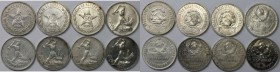 Russische Münzen und Medaillen, Lots und Samllungen Russische Münzen und Medaillen. 8 x 50 Kopeken 1922-24, Lot von 8 münzen. Silber. Sehr schön-vorzü...