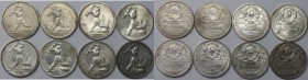 Russische Münzen und Medaillen, Lots und Samllungen Russische Münzen und Medaillen. 8 x 50 Kopeken 1924 - 25, Lot von 8 münzen. Silber. Schön - Fast S...