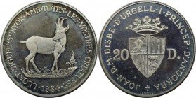 Weltmünzen und Medaillen, Andorra. Gazelle. 20 Diners 1984, Silber. KM 24. Polierte Platte. Patina. Min.berieben.