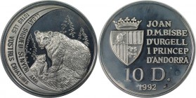 Weltmünzen und Medaillen, Andorra. Braunbär. 10 Diners 1992, Silber. 0.93 OZ. KM 76. Polierte Platte