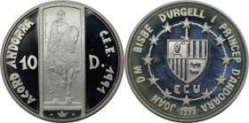 Weltmünzen und Medaillen, Andorra. St. George. 10 Diners 1993, Silber. 0.94 OZ. KM 89. Polierte Platte