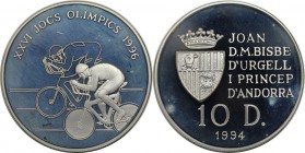 Weltmünzen und Medaillen, Andorra. XXVI. Olympische Sommerspiele 1996 in Atlanta. 10 Diners 1994, Silber. 0.94 OZ. KM 95. Polierte Platte