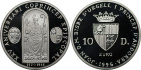 Weltmünzen und Medaillen, Andorra. Bischof Joan Marti i Alanis. 10 Diners 1996, Silber. 0.94 OZ. KM 125. Polierte Platte