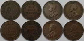 Weltmünzen und Medaillen, Australien / Australia, Lots und Sammlungen. George V. 4 x 1/2 Penny 1917-1929. Bronze. KM 22. Lot von 4 Münzen. Sehr schön-...
