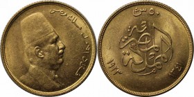 Weltmünzen und Medaillen, Ägypten / Egypt. Fuad I (1917-1936). 50 Piaster 1923, Gold. 4,25 g. 875/1000. KM 340. Vorzüglich-stempelglanz
