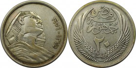 Weltmünzen und Medaillen, Ägypten / Egypt. 20 Piastres 1956, Silber. 0.32 OZ. KM 384. Stempelglanz
