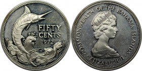 Weltmünzen und Medaillen, Bahamas. Elizabeth II. 50 Cents 1972, Silber. 0.27 OZ. KM 21. Stempelglanz