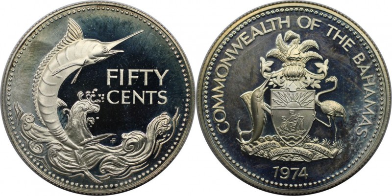 Weltmünzen und Medaillen, Bahamas. Elizabeth II. 50 Cents 1974, Silber. 0.27 OZ....