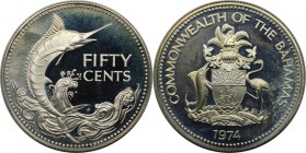 Weltmünzen und Medaillen, Bahamas. Elizabeth II. 50 Cents 1974, Silber. 0.27 OZ. KM 64a. Stempelglanz