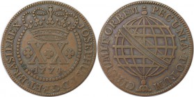 Weltmünzen und Medaillen, Brasilien / Brazil. 20 Reis 1774, Kupfer. KM 175,2. Vorzüglich