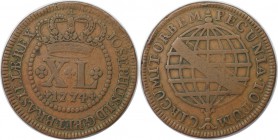 Weltmünzen und Medaillen, Brasilien / Brazil. 40 Reis 1774, Kupfer. KM 184.2. Sehr schön