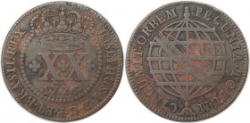 Weltmünzen und Medaillen, Brasilien / Brazil. 20 Reis 1776, Kupfer. KM 175.2. Sehr schön-vorzüglich