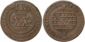 Weltmünzen und Medaillen, Brasilien / Brazil. 20 Reis 1802, Kupfer. KM 233.1. Sehr schön-vorzüglich