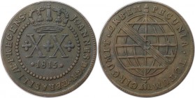 Weltmünzen und Medaillen, Brasilien / Brazil. 20 Reis 1815 B, Kupfer. KM 233.2. Vorzüglich-stempelglanz