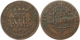 Weltmünzen und Medaillen, Brasilien / Brazil. 40 Reis 1821 R, Kupfer. KM 319.1. Vorzüglich