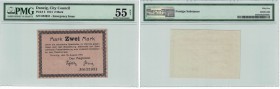 Banknoten, Danzig. City Council. S/N 033931 - Emergency Issue. 2 Mark 1914. Pick: #3. PMG 55 aUNC
