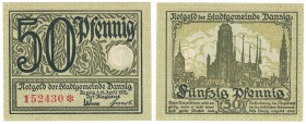 Banknoten, Danzig. 50 Pfennig 1919. Green. Pick 12. UNC
