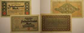 Banknoten, Deutschland / Germany, Lots und Sammlungen. Notgeld Köln. 10 000 Mark, 500 000 Mark. Lot von 2 Banknoten 1923. II
