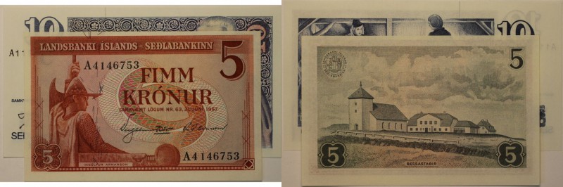 Banknoten, Island / Iceland, Lots und Sammlungen. 5 Kronur 1957, P.37, 10 Kronur...