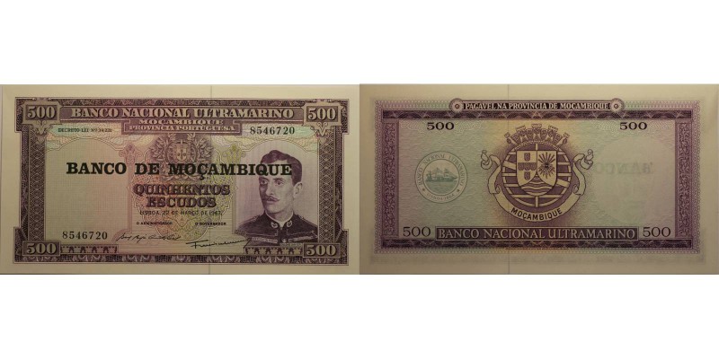 Banknoten, Mosambik / Mozambique. 500 Escudos 1967. P.110. I