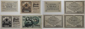 Banknoten, Österreich / Austria, Lots und Sammlungen. Notgeld Stadt Paura. 10 Heller, 30 Heller, 50 Heller, 70 Heller. Lot von 4 Banknoten 1920. II