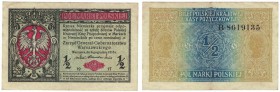 Banknoten, Polen / Poland. Deutsche Besetzung von Polen während des Ersten Weltkriegs. 1/2 Marki 1917. Pick 7. II-III