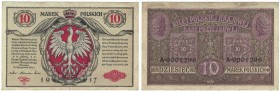 Banknoten, Polen / Poland. Deutsche Besetzung von Polen während des Ersten Weltkriegs. 10 Marek 1917. Pick 12. III