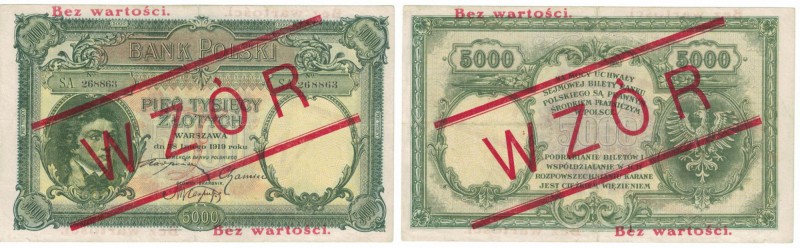 Banknoten, Polen / Poland. 5000 Zlotych 1919. "WZOR" Pick 60. XF