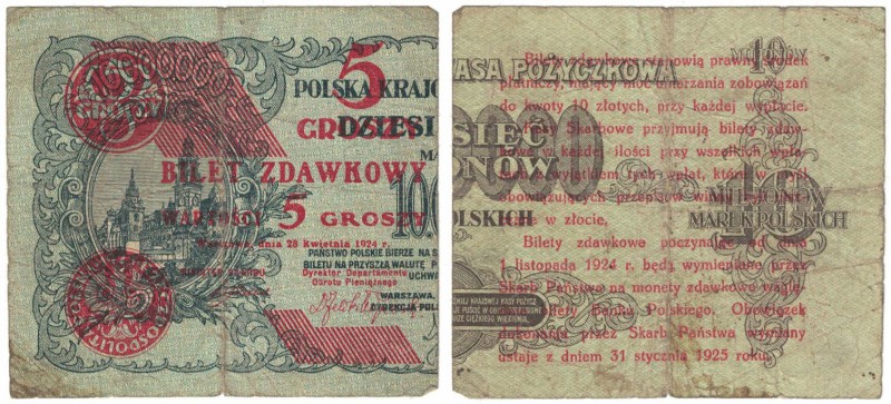 Banknoten, Polen / Poland. 5 Groszy 1924. Pick 43a. IV
