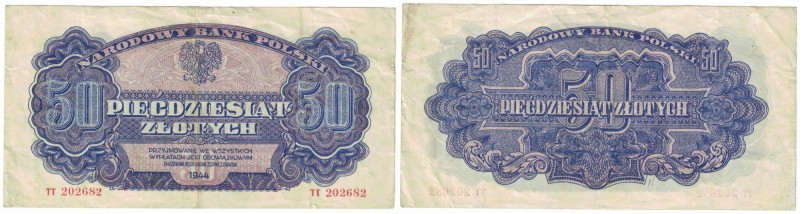 Banknoten, Polen / Poland. Narodowy Bank Polski. 50 Zlotych 1944. Pick 114. II-I...
