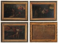 Kunst und Antiquitäten / Art and antiques. Lot von 3 Gemälden auf Holz. "Heilige Familie". Italien 1600-1699 Jahr. Maße Gemälde: 33 x 22 cm. Maße mit ...