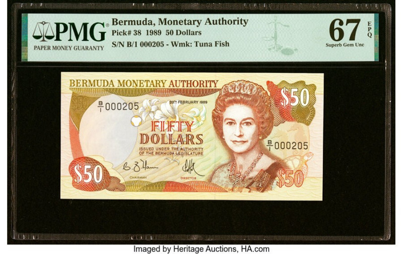 Low Serial Number 205 Bermuda Monetary Authority 50 Dollars 20.2.1989 Pick 38 PM...