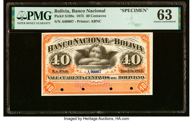 Bolivia Banco Nacional de Bolivia 40 Centavos 1.11.1875 Pick S198s Specimen PMG ...