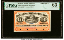 Bolivia Banco Nacional de Bolivia 40 Centavos 1.11.1875 Pick S198s Specimen PMG Choice Uncirculated 63. Four POCs and previous mounting are note on th...