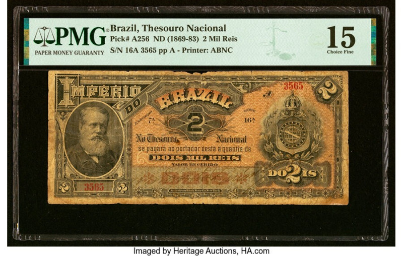 Brazil Thesouro Nacional 2 Mil Reis ND (1869-83) Pick A256 PMG Choice Fine 15. H...