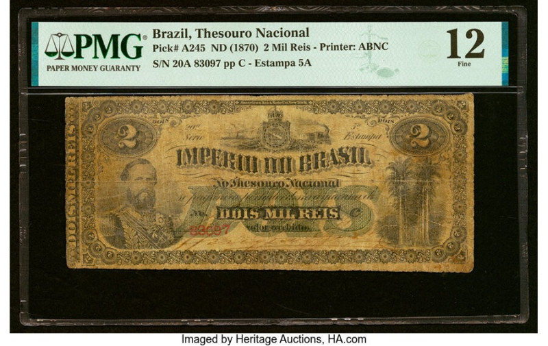 Brazil Thesouro Nacional 2 Mil Reis ND (1870) Pick A245 PMG Fine 12. HID09801242...