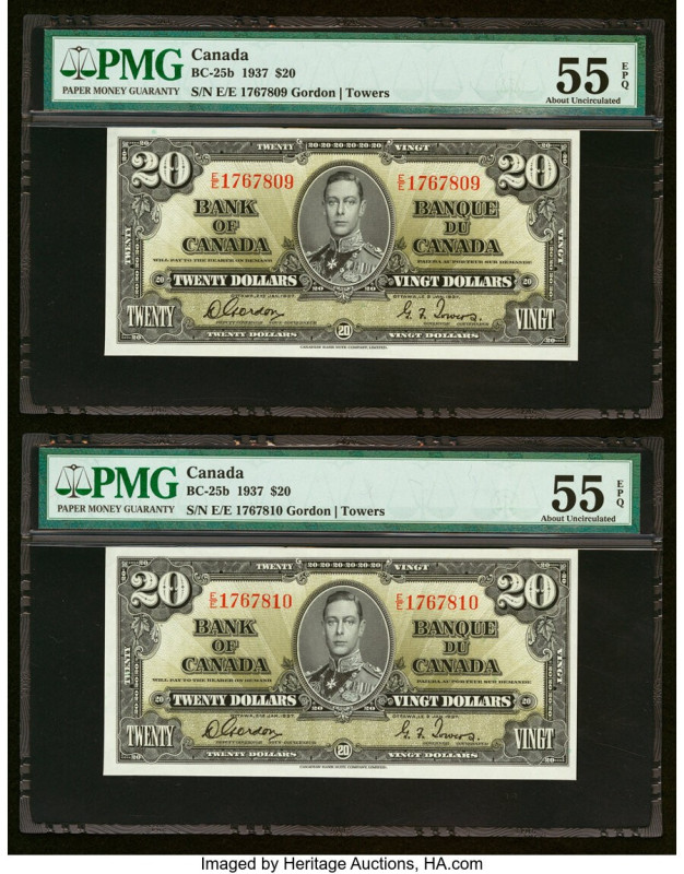 Canada Bank of Canada $20 2.1.1937 Pick 62b BC-25b Two Consecutive Examples PMG ...