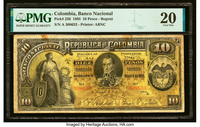 Colombia Banco Nacional de la Republica de Colombia 10 Pesos 4.3.1895 Pick 236 P...