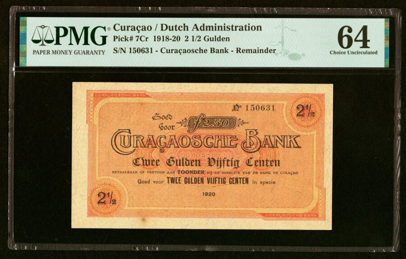 Curacao Curacaosche Bank 2 1/2 Gulden 1920 Pick 7Cr Remainder PMG Choice Uncircu...