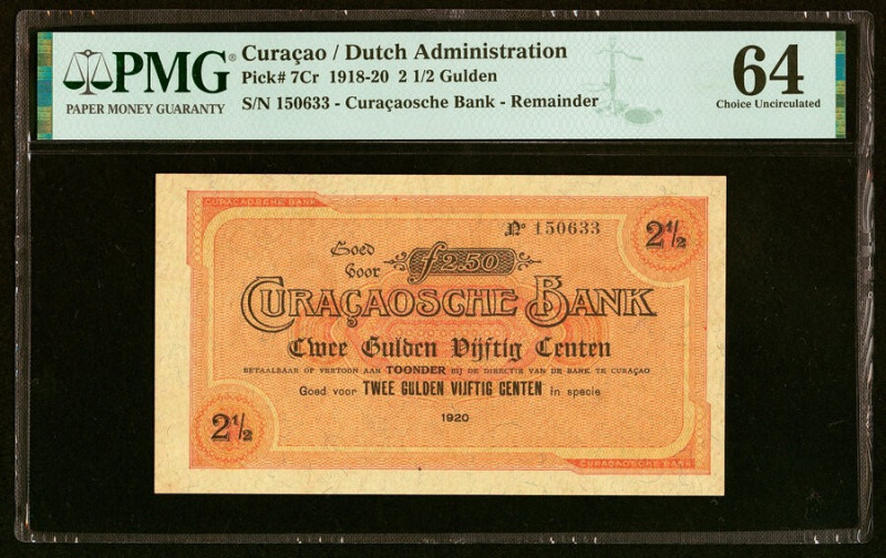 Curacao Curacaosche Bank 2 1/2 Gulden 1920 Pick 7Cr Remainder PMG Choice Uncircu...