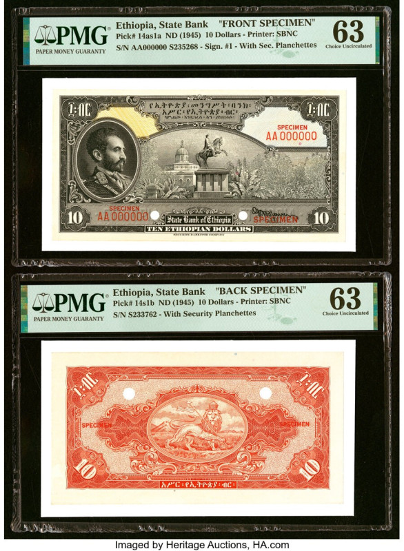 Ethiopia State Bank of Ethiopia 10 Dollars ND (1945) Pick 14as1a; 14s1b Front an...