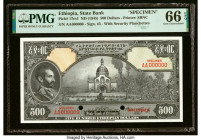 Ethiopia State Bank of Ethiopia 500 Dollars ND (1945) Pick 17cs1 Specimen PMG Gem Uncirculated 66 EPQ. Two POCs are noted. HID09801242017 © 2022 Herit...