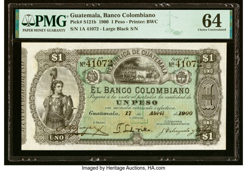 Guatemala Banco Colombiano 1 Peso 17.4.1900 Pick S121b PMG Choice Uncirculated 6...