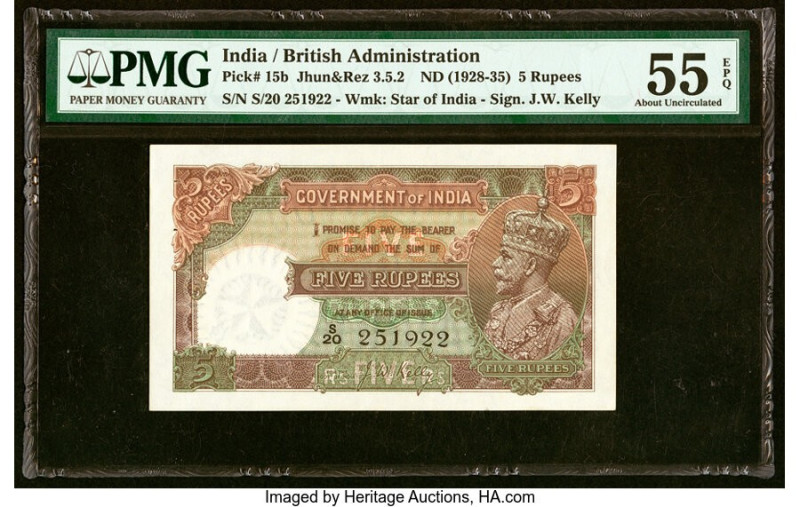 India Government of India 5 Rupees ND (1928-35) Pick 15b Jhun3.5.2 PMG About Unc...