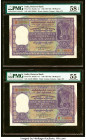 India Reserve Bank of India 100 Rupees ND (1957-62) Pick 44 Jhun6.7.4.1 Two Consecutive Examples PMG Choice About Unc 58 EPQ; About Uncirculated 55. S...