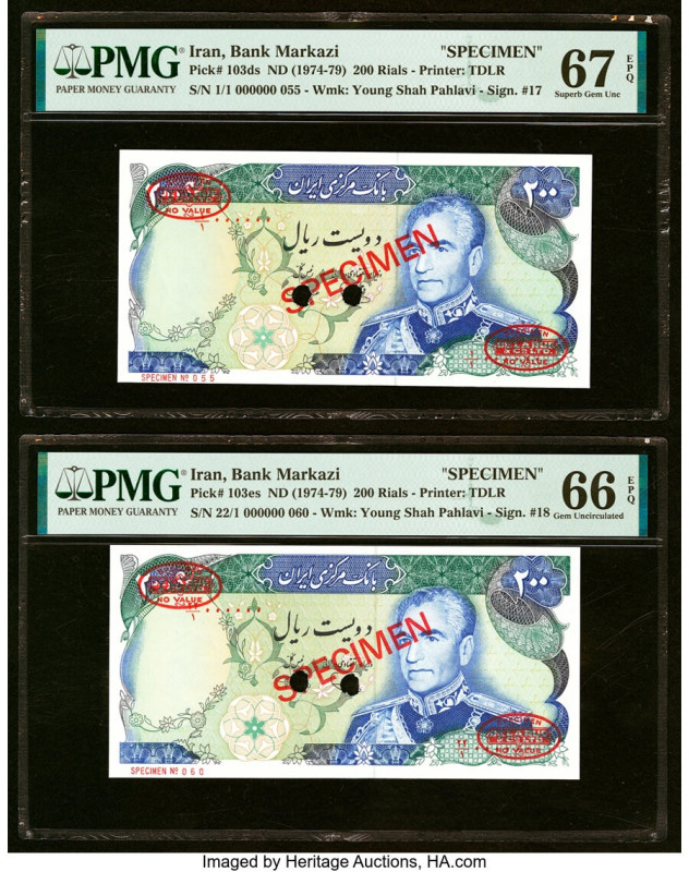 Iran Bank Markazi 200 Rials ND (1974-79) Pick 103ds; 103es Two Specimen PMG Supe...