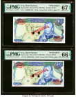 Iran Bank Markazi 200 Rials ND (1974-79) Pick 103ds; 103es Two Specimen PMG Superb Gem Unc 67 EPQ; Gem Uncirculated 66 EPQ. Two POCs are noted on both...