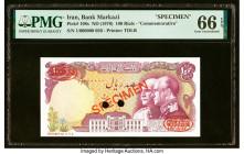 Iran Bank Markazi 100 Rials ND (1976) Pick 108s Commemorative Specimen PMG Gem Uncirculated 66 EPQ. Two POCs are noted on this example. HID09801242017...