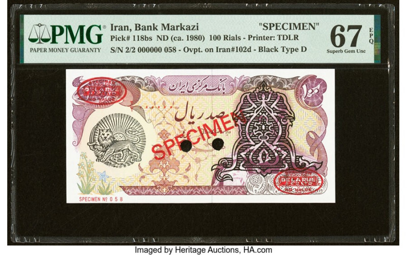 Iran Islamic Republic Provisional Issue 100 Rials ND (ca. 1980) Pick 118bs Speci...