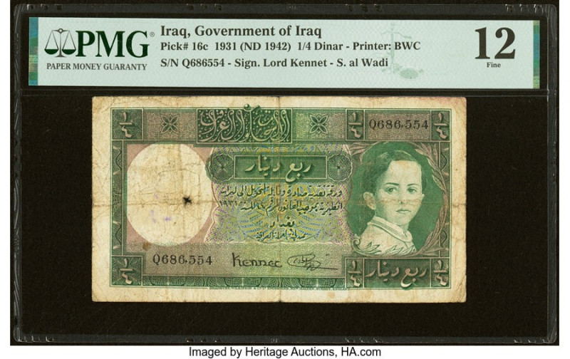 Iraq Government of Iraq 1/4 Dinar 1931 (ND 1942) Pick 16c PMG Fine 12. HID098012...